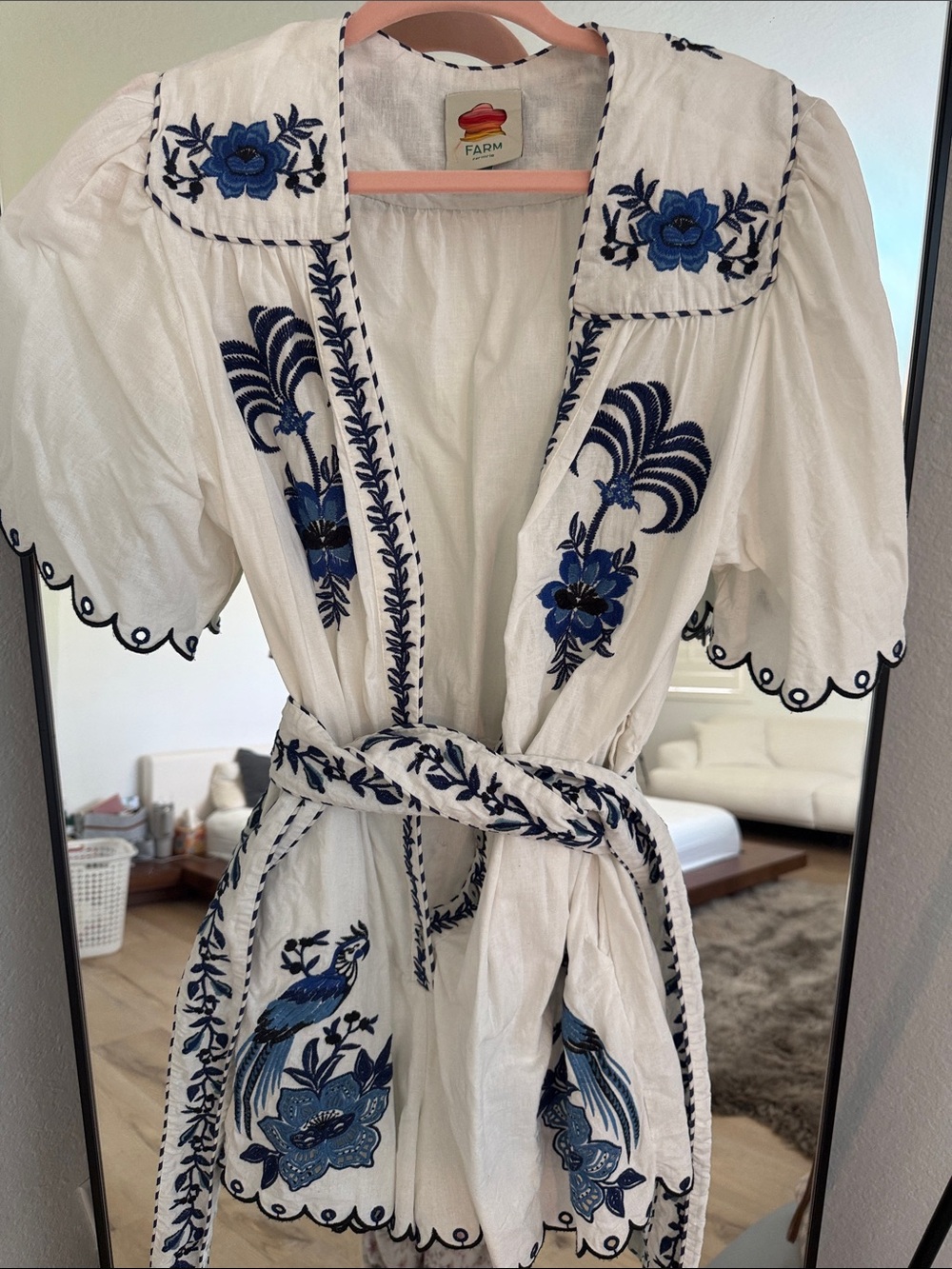 FARM Rio White Mini Romper with Blue Embroidery - Picture 1 of 3